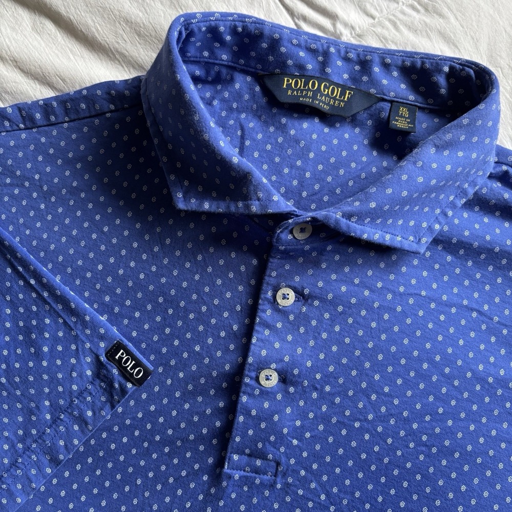 Vtg Y2K POLO GOLF Ralph Lauren Pima Cotton Shirt Men XXL Blue Foulard EUC Preppy